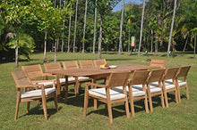 TeakStation 12 Seater Grade-A Teak Wood 13 Pc Dining Set: 118" Double Extension Rectangle Table and 12 Vellore Stacking Arm Chairs #TSDSVL13