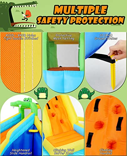 ROOJER 8-in-1 Inflatable Water Slide Bounce House with Blower and Accessories - Multi-Color
