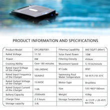 Automatic Solar-Powered Pool Cleaner, Cordless Robotic Skimmer with Smart Navigation, Dual Charging & Speed for Effortless Swimming Pool Maintenance