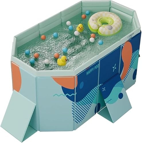 MQELHKCYSGX Foldable Children's Swimming Pool, Portable PVC, Non-Slip, Suitable for Large, Medium and Small Dogs as Well as Children, 1.6 Meters, Blue