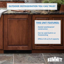 Summit 24” Outdoor Refrigerator, Built-in, 4.8 cu.ft. Capacity, ENERGY STAR, Panel-Ready* - SPR627OSPNR *Panels Not Included