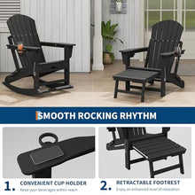 GAOMON 4-in-1 Folding Adirondack Chair Set of 4 HDPE, with Retractable Ottoman & Cup Holder, All-Weather Outdoor Patio Rocking Chairs for Lawn, Porch, Poolside, Black (4 Pack)