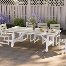 WestinTrends Cape May 90" HDPE Rectangle Outdoor Patio Dining Table with Umbrella Hole and Metal Frame, Sand
