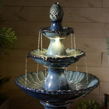 3-Tier Black Ceramic Fountain, Decorative Water Fountain with LED Lights and Quiet Pump, Indoor Outdoor Water Feature for Patio, Garden, Deck, Balcony, Office and Home Décor