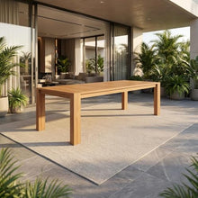 Outdoor Escape Brown Outdoor Dining Table with Aluminum Frame in Teak Wood Look, Contemporary Style, 108W X 40D X 30H, Weather-Resistant Finish