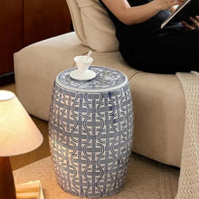 Decorative Ceramic Garden Stool, 16.9 Inch Indoor Outdoor Accent Seat