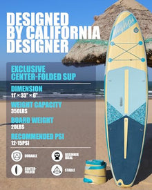 Highpi Inflatable Stand Up Paddle Board 11'x33''x6'' Vertically Center-Folded SUP Blue Wood
