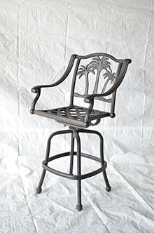 Patio Land Palm Tree Outdoor Patio Set 6pc Swivel Barstools Dark Bronze Aluminum Walnut
