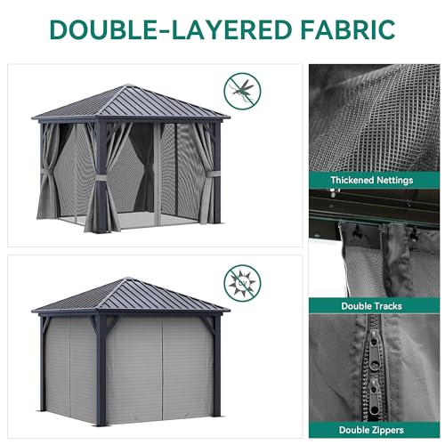 YITAHOME 10X10FT Metal Hardtop Gazebo Outdoor Patio Canopy Gray