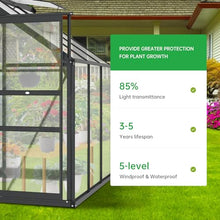 Garvee Heavy Duty Polycarbonate Greenhouse with Sliding Door and Adjustable Vent Window 8x16 FT Gray