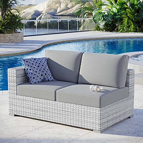Modway Convene Wicker Rattan Outdoor Patio Left-Arm Loveseat in Light Gray Gray