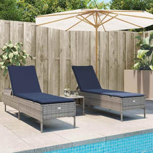TUERYAFEK 3 Piece Patio Sun Lounger Set with Cushion, Gray Poly Rattan Adjustable Backrest Outdoor Lounge Chair with Thick Padded Seat, Powder-Coated Steel Frame for Garden