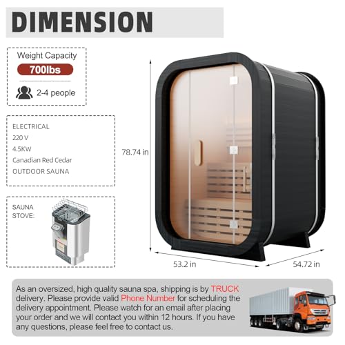 Amocane Outdoor Steam Sauna for 2 Person, Canadian Cedar Saunas Spa, Traditional Barrel Wooden Sauna with ETL-Certified 4.5KW Stove, 0-195℉ (53.15”x 54.72”x 78.74”, Cedar)