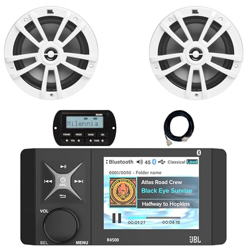 Enrock Marine 4" Color LCD Display Bluetooth AM/FM/WB Stereo Receiver with 2x 6.5" 180W White Speakers
