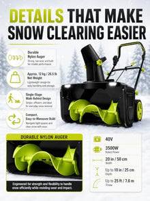 Cordless Electric Snow Shovel, 40V Battery-Powered Snow Blower 4Batteries