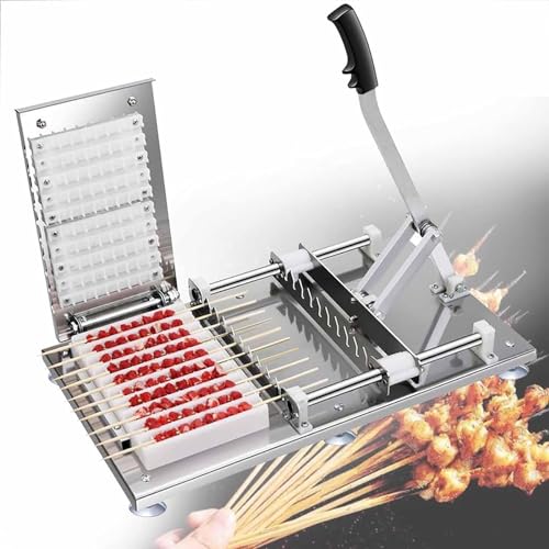 BBQ Skewer Meat Maker, Meat Skewer Machine with Anti-slip Handle, Using The Lever Principle Designed, Thread 10 Skewers At a Time and Fast Penetration, for Thread Beef, Mutton and Chicken
