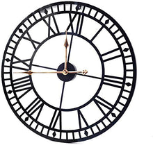 SBTXHJWCGLD Home Clock 60cm Large Round Black Metal Black Wall Clock Large Clock Garden Outdoor Wall Clock Antique Vintage Retro Style Roman Numerals