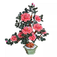 SYRIS Simulation Potted Plants Bonsai Tree Living Room Jade Crafts Flower Stand Tea Table Decoration Porch Decoration Jade Carving Peony Flower Bonsai Fake Plant Greenery Decor for Desk