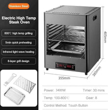 VYUJHNBG Electric Steak Grill, 1700w/3400W Electric Steak Broiler, Steak Grill Oven, Time and Temperature Adjustable,Maximum Temperature 800℃