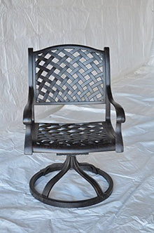 theWorldofpatio Nassau Cast Aluminum Powder Coated 4 Swivel Rocker Dining Chairs with Walnut Seat Cushions - Antique Bronze