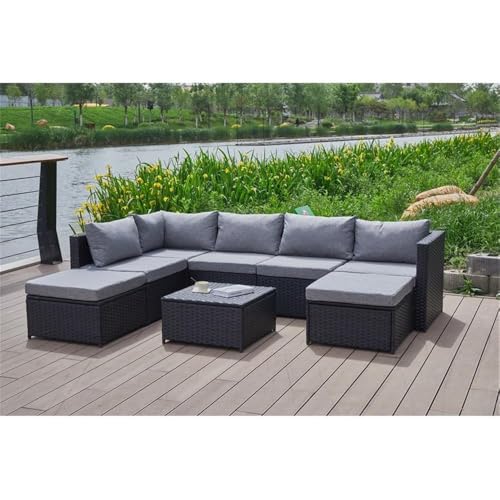 Pemberly Row Gray Wicker/Rattan Sectional with Storage Ottoman Grey