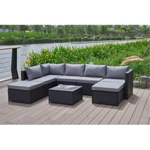 Pemberly Row Gray Wicker/Rattan Sectional with Storage Ottoman Grey