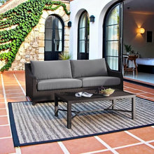 Outdoor Escape 2 Piece Wicker Patio Furniture Set with Outdoor Loveseat and Slatted Coffee Table, Elegant Patio Loveseat and Coffee Table for Outdoors