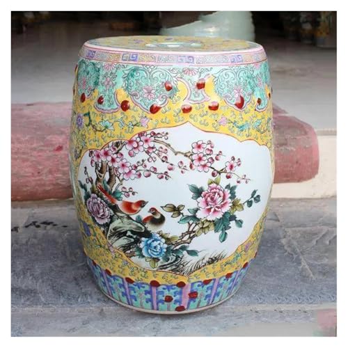 Tu Ye-US Decorative Garden Stools, Ceramic Porcelain Stool High-grade Hand-painted Antique Pink Flower-and-bird Stool Courtyard Toilet Stool