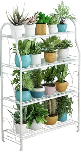 4 Tier Metal Plant Shelf For Indoor Multiple Plants Display Rack Floor Standing Plant Stand Planter Modern Flower Pot Holder Simple Ladder Frame Practical Storage Rack For Patio Garden Corner