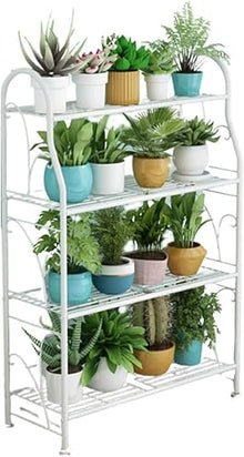 4 Tier Metal Plant Shelf For Indoor Multiple Plants Display Rack Floor Standing Plant Stand Planter Modern Flower Pot Holder Simple Ladder Frame Practical Storage Rack For Patio Garden Corner