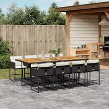Todiikf 9 Piece Patio Dining Set, Black PE Rattan Outdoor Furniture with 8 Chairs and Acacia Wood Tabletop, Space-Saving Wicker Cube Set with Washable Cushions for Backyard Garden