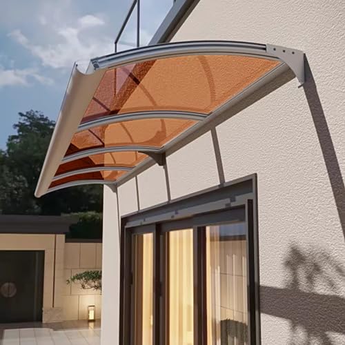 Weatherproof Front Door Awning, Outdoor Patio Porch Canopy with Brown Polycarbonate Board & Silver Aluminium Frame, UV/Rain/Snow Protection, Non-Deformed Rain Shelter (80x230cm/32 x91)