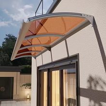 Outdoor Awning Front Door Canopy Brown Polycarbonate Silver Aluminium Frame UV Rain Snow Protection Patio Porch Shelter Cover 80x420cm