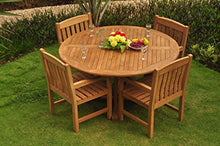 WholesaleTeak New 5 Pc Luxurious Grade-A Teak Wood Outdoor Dining Set - 60" Round Dining Table and 4 Devon Arm/Captain Chairs #WHDSDVl