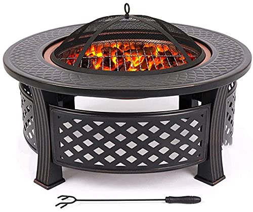 Outdoor fire Pit Bowl with Spark Screen, Firepits and Firebowls with Lid BBQ Grill Tripod Guard and Cover Round Large Patio Heater, Fire Pits Bowls for Garden Table Wood Burning Cast Iron