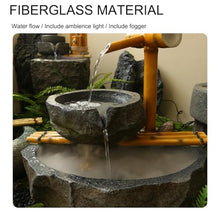 Outdoor Fiberglass Water Fountain Landscape Decoration Set, Rustic Bamboo Detached Water Fountain for Porch Deck Garden Patio(B)