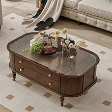 living room table Retro Wood Coffee Table with Temporary Glass Top, Rectangular Living Room Table Centre Table with 2 Drawers and Universal Wheels, Easy Assembly outdoor side table ( Color : Black )