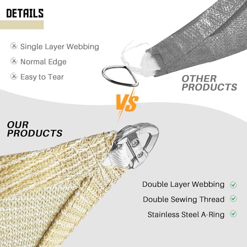TANG Sunshades Depot A Ring Design Steel Cable Reinforcement Sun Shade Sail 18' x 44' Rectangle Beige