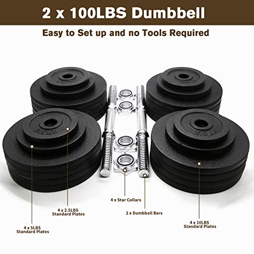Unipack Adjustable Dumbbells Kits 200lbs Black