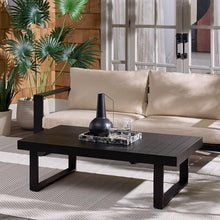 SAFAVIEH Outdoor Patio Furniture Collection – Fash Black Aluminum Coffee Table, Rectangular Slatted Top Patio Table, Modern Metal Accent for Outdoor Seating Areas (PAT7555A)