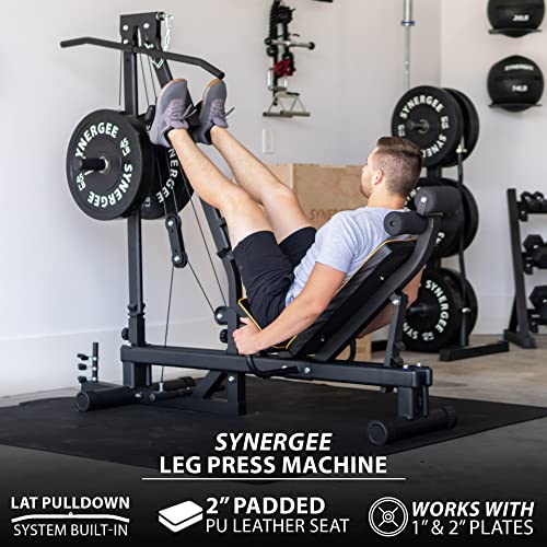 Synergee Leg Press Machine with LAT Pull Down Attachment Black