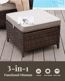AOUKI Patio Furniture Set with Luxury 6" Cushions, 10 Pieces Swivel Rocking Patio High Back Chairs, Couch and Ottoman, Outdoor Wicker Conversation Set for Deck, Porch, Backyard, Poolside, Beige