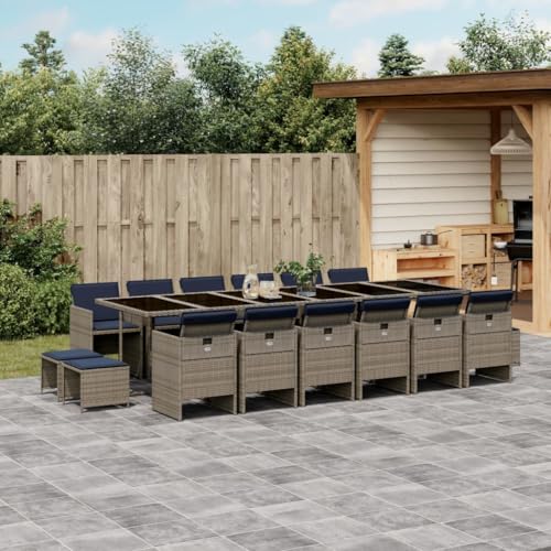 Keeushr 9-Piece Outdoor Table and Chairs Set for 8 People, Gray, Black, Navy Blue PE Rattan Garden Dining Set with Rectangular Table, Foldable and Stackable Patio Furniture