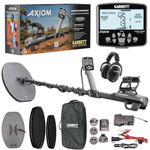 Garrett Axiom - Made in the USA - Pro Gold Metal Detector with 13"x11" DD Coil, 11"x7" Mono Coil, Wireless Headphones, Battery Booster, and Travel Pack