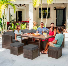 Nestl 7-Piece Wicker Outdoor Furniture Set Brown Frame/Grey Cushions