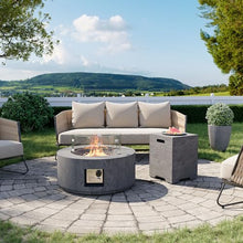 Cosiest Propane Fire Pit with Wind Guard&Tank Cover for Outside, 28 in Round Gas Fire Pits for Outdoor Patio, Certified, 50000 BTU Concrete Rectangle Base with Rain Cover, Free Lava Rocks