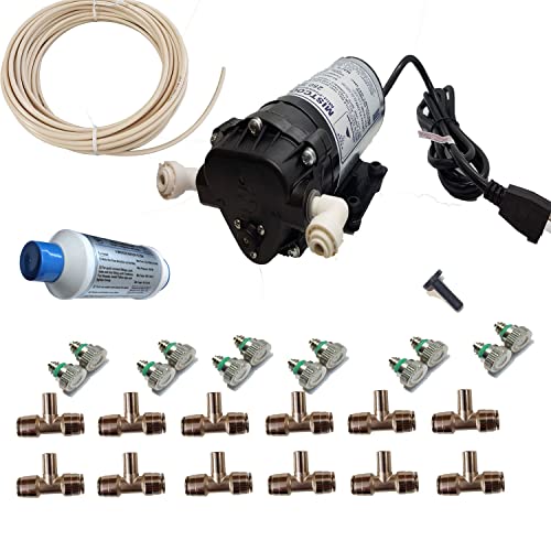 Residential Patio Misting System- Made in USA Pump- 200 psi Mid Pressure Patio Misting System-12 Nozzles Misting System. Cools by up to 30 Degrees.