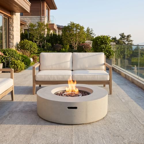 Merax 39.25 Inches 50,000 BTU Round MgO Propane Fire Pit, Light Grey