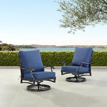 Oakland Living Pair of Black Aluminum Patio Deep Seating Swivel Rocker Club Chairs with Blue Cushions