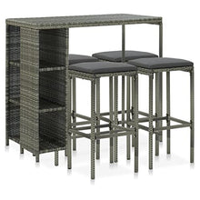 LKJVFCPW 5 Piece Patio Bar Set with Cushions, Outdoor PE Rattan Bar Table and 4 Stools, Weather-Resistant Garden Furniture Set for Backyard, Deck, Poolside